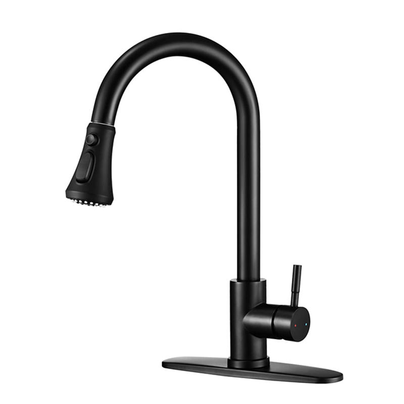 Contemporary Spray Black Sink Faucet Pull Down Kitchen Faucet 304 Matte Black Kitchen Faucet