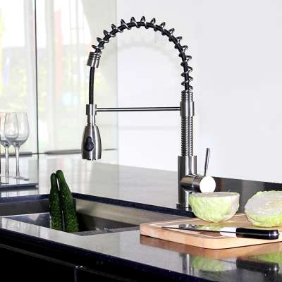 Deck Mounted Flexible Brushed Sus 304 Brass Spring Kitchen Faucet